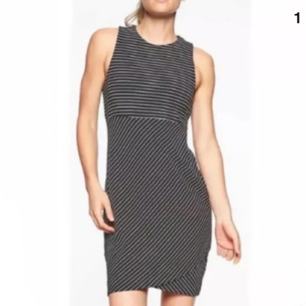 Athleta La Palma Black Stripe Dress size Small